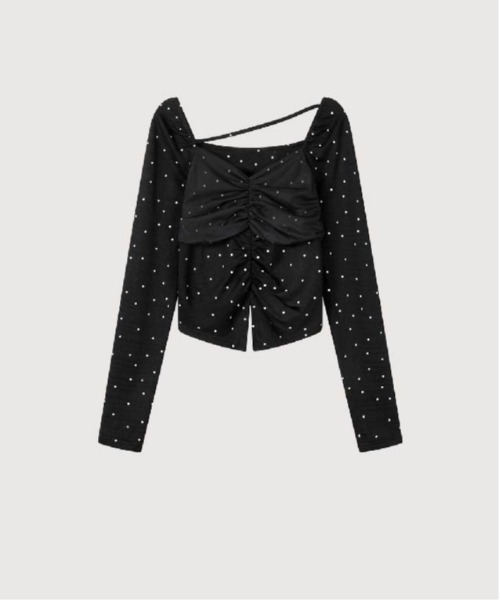 LA POMME petit(ラポミ・プチ)の「Mesh Ribbon Dots Top(Tシャツ/カットソー・レディース・ブラック/アイボリー・FREE)」の2枚目の写真