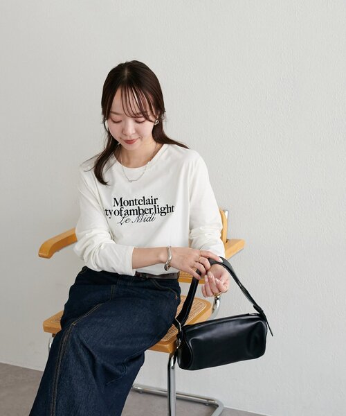 DISCOAT(ディスコート)の「シルケットロゴ刺繍ロンT(Tシャツ/カットソー・レディース・オフホワイト/チャコールグレー/ネイビー・FREE)」の5枚目の写真