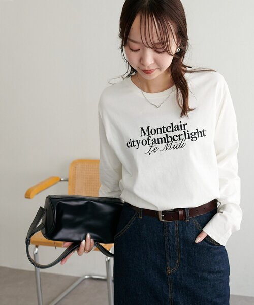 DISCOAT(ディスコート)の「シルケットロゴ刺繍ロンT(Tシャツ/カットソー・レディース・オフホワイト/チャコールグレー/ネイビー・FREE)」の6枚目の写真