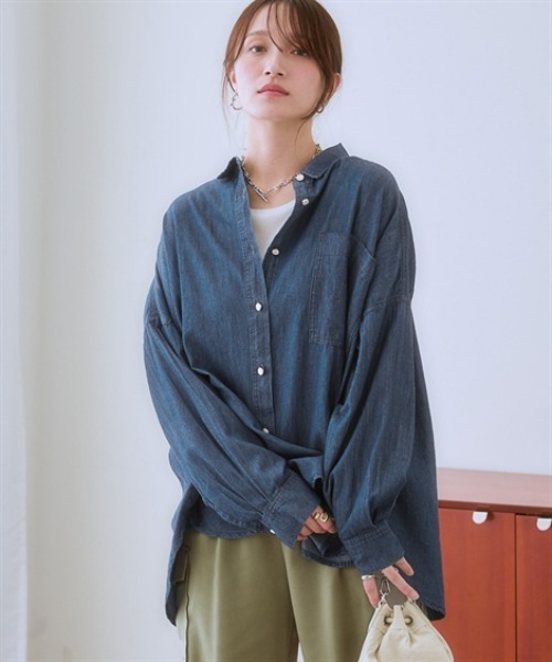nissen（ニッセン）の「綿１００％デニムワイドシャツ（シャツ/ブラウス・レディース・ブルー/ネイビー・S～Ｍ/L～LL）」の2枚目の写真