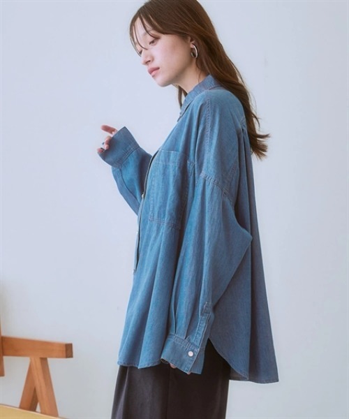 nissen（ニッセン）の「綿１００％デニムワイドシャツ（シャツ/ブラウス・レディース・ブルー/ネイビー・S～Ｍ/L～LL）」の7枚目の写真