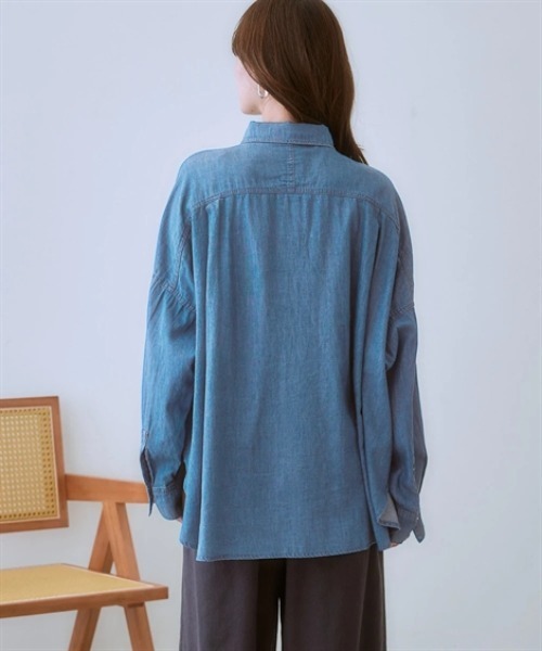 nissen（ニッセン）の「綿１００％デニムワイドシャツ（シャツ/ブラウス・レディース・ブルー/ネイビー・S～Ｍ/L～LL）」の8枚目の写真
