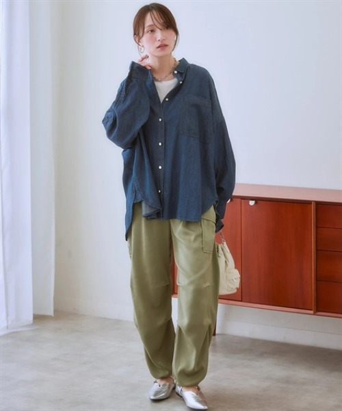 nissen（ニッセン）の「綿１００％デニムワイドシャツ（シャツ/ブラウス・レディース・ブルー/ネイビー・S～Ｍ/L～LL）」の9枚目の写真