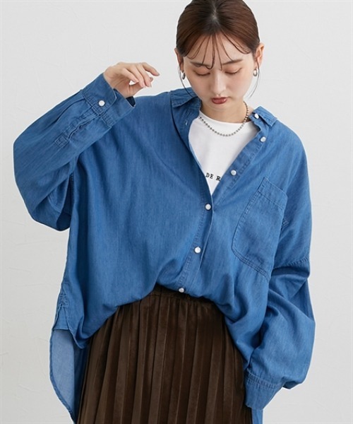 nissen（ニッセン）の「綿１００％デニムワイドシャツ（シャツ/ブラウス・レディース・ブルー/ネイビー・S～Ｍ/L～LL）」の17枚目の写真