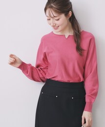 index | ビジューキーネックドルマンニット【洗濯機OK】(ニット/セーター)