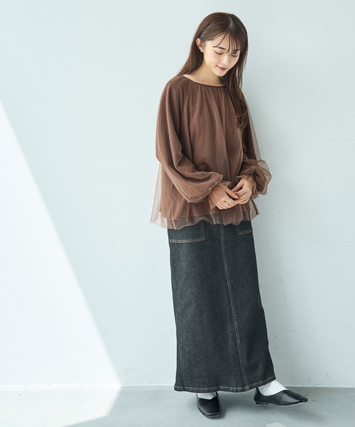 mil(ミル)の「ベイカー風 デニムナロースカート【588102】(スカート・レディース・インディゴブルー/ブラック・XS/S)」の8枚目の写真