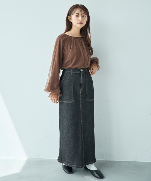 mil(ミル)の「ベイカー風 デニムナロースカート【588102】(スカート・レディース・インディゴブルー/ブラック・XS/S)」の7枚目の写真