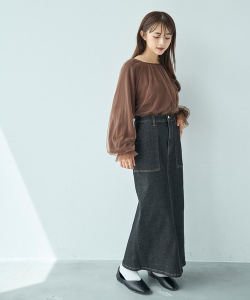 mil(ミル)の「ベイカー風 デニムナロースカート【588102】(スカート・レディース・インディゴブルー/ブラック・XS/S)」の3枚目の写真