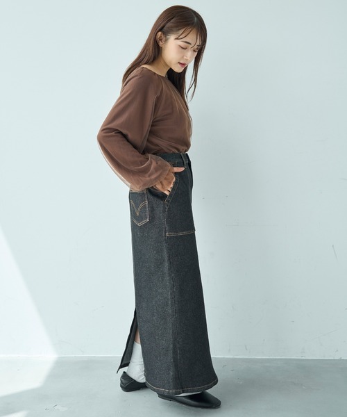 mil(ミル)の「ベイカー風 デニムナロースカート【588102】(スカート・レディース・インディゴブルー/ブラック・XS/S)」の9枚目の写真