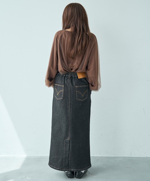 mil(ミル)の「ベイカー風 デニムナロースカート【588102】(スカート・レディース・インディゴブルー/ブラック・XS/S)」の5枚目の写真