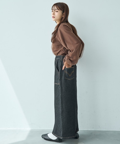 mil(ミル)の「ベイカー風 デニムナロースカート【588102】(スカート・レディース・インディゴブルー/ブラック・XS/S)」の6枚目の写真