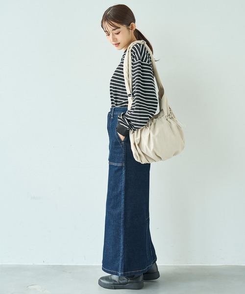 mil(ミル)の「ベイカー風 デニムナロースカート【588102】(スカート・レディース・インディゴブルー/ブラック・XS/S)」の13枚目の写真