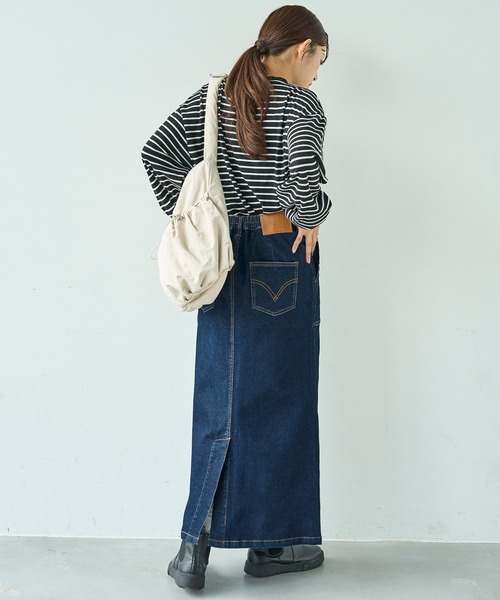 mil(ミル)の「ベイカー風 デニムナロースカート【588102】(スカート・レディース・インディゴブルー/ブラック・XS/S)」の14枚目の写真