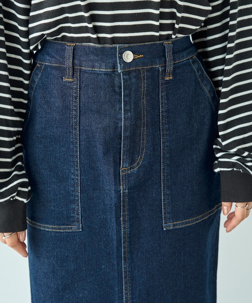 mil(ミル)の「ベイカー風 デニムナロースカート【588102】(スカート・レディース・インディゴブルー/ブラック・XS/S)」の18枚目の写真