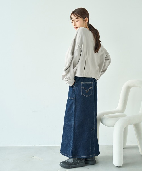 mil(ミル)の「ベイカー風 デニムナロースカート【588102】(スカート・レディース・インディゴブルー/ブラック・XS/S)」の16枚目の写真