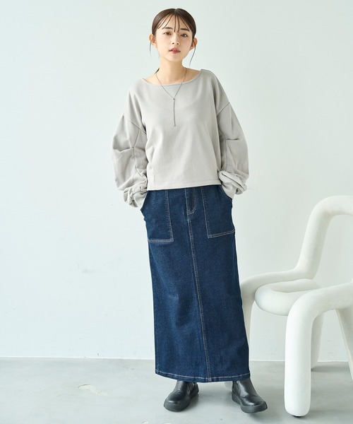 mil(ミル)の「ベイカー風 デニムナロースカート【588102】(スカート・レディース・インディゴブルー/ブラック・XS/S)」の15枚目の写真