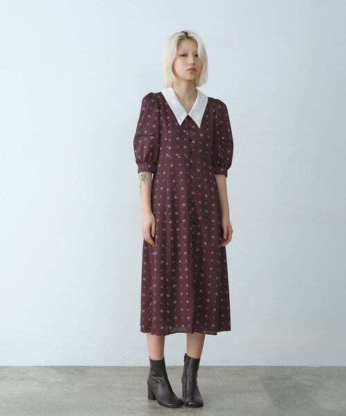 CODE A(コードエー)の「blooming flower dress(ワンピース・レディース・ワイン系1/ネイビー系・38/36)」の8枚目の写真