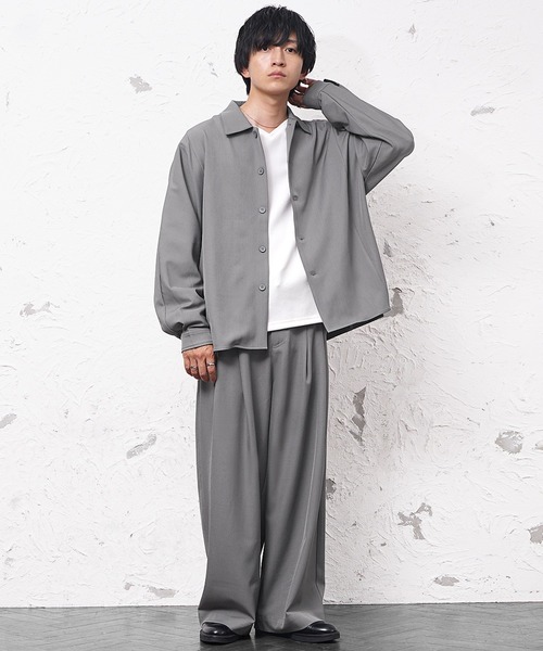 MinoriTY(マイノリティ)の「【MinoriTY】極とろみ生地ドルマンシャツジャケット+ワイドスラックスセットアップ メンズ 秋服 春服(セットアップ・メンズ・ブラック/チャコール/ベージュ・S/M/L)」の1枚目の写真