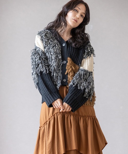 OSMOSIS（オズモーシス）の「2WAY切替ニットカーディガン（カーディガン/ボレロ・レディース・ブラウン/ライトカーキ/ブラック系その他・ONE SIZE）」の2枚目の写真
