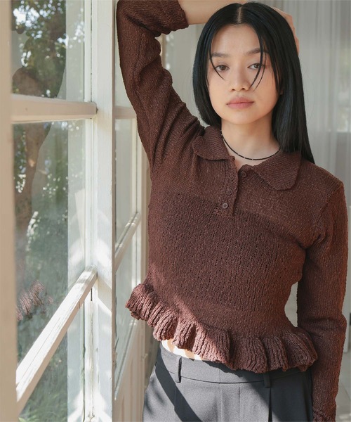 miette(ミエット)の「透かし編み裾フリルポロニット(ニット/セーター・レディース・ブラウン/ブラック/ブルーグレー/アイボリー・M/L)」の22枚目の写真