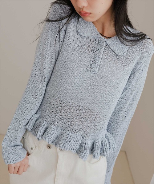 miette(ミエット)の「透かし編み裾フリルポロニット(ニット/セーター・レディース・ブラウン/ブラック/ブルーグレー/アイボリー・M/L)」の16枚目の写真