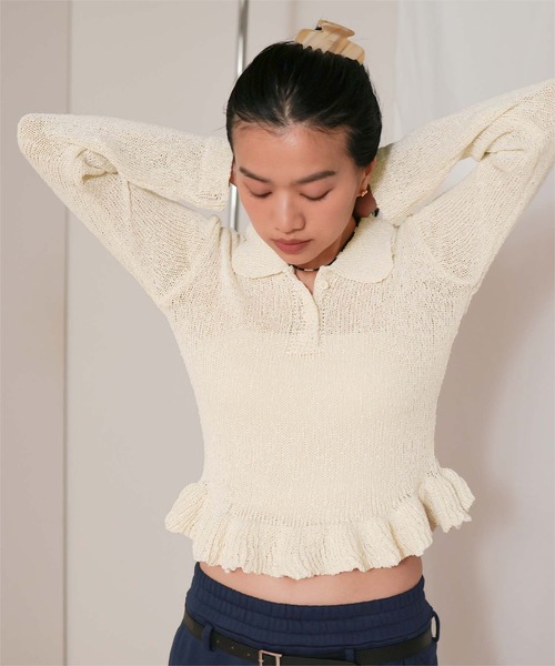 miette(ミエット)の「透かし編み裾フリルポロニット(ニット/セーター・レディース・ブラウン/ブラック/ブルーグレー/アイボリー・M/L)」の6枚目の写真