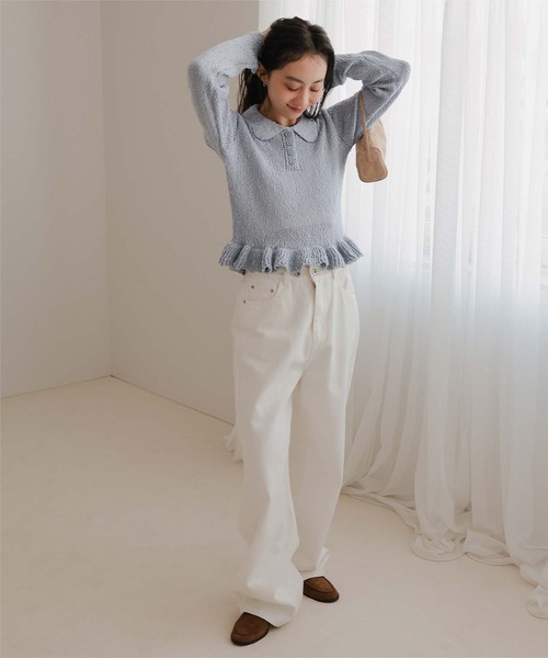 miette(ミエット)の「透かし編み裾フリルポロニット(ニット/セーター・レディース・ブラウン/ブラック/ブルーグレー/アイボリー・M/L)」の17枚目の写真