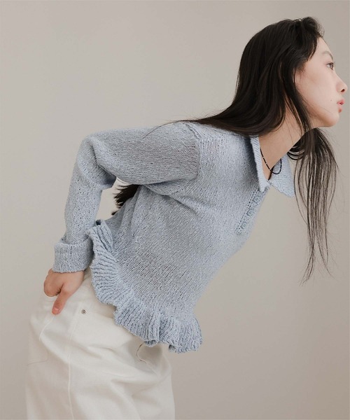 miette(ミエット)の「透かし編み裾フリルポロニット(ニット/セーター・レディース・ブラウン/ブラック/ブルーグレー/アイボリー・M/L)」の18枚目の写真