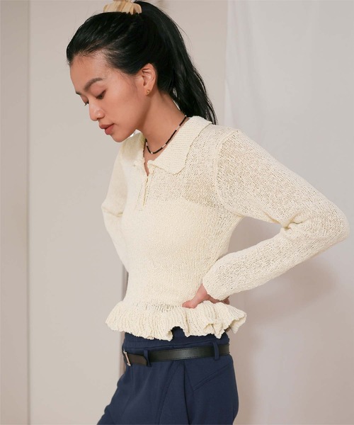 miette(ミエット)の「透かし編み裾フリルポロニット(ニット/セーター・レディース・ブラウン/ブラック/ブルーグレー/アイボリー・M/L)」の9枚目の写真