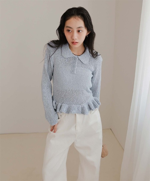 miette(ミエット)の「透かし編み裾フリルポロニット(ニット/セーター・レディース・ブラウン/ブラック/ブルーグレー/アイボリー・M/L)」の19枚目の写真