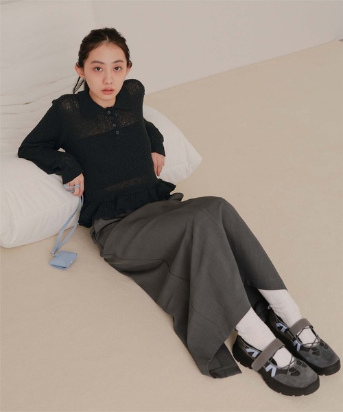 miette(ミエット)の「透かし編み裾フリルポロニット(ニット/セーター・レディース・ブラウン/ブラック/ブルーグレー/アイボリー・M/L)」の14枚目の写真