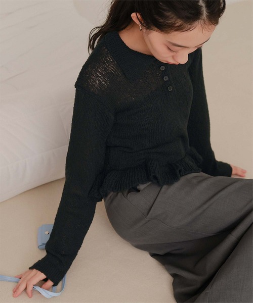 miette(ミエット)の「透かし編み裾フリルポロニット(ニット/セーター・レディース・ブラウン/ブラック/ブルーグレー/アイボリー・M/L)」の15枚目の写真