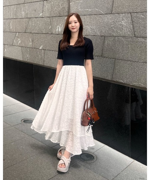 LANTINAM（ランティナム）の「Floral Jacquard Knit Dress（ワンピース・レディース・ブラック/グレー・FREE）」の2枚目の写真
