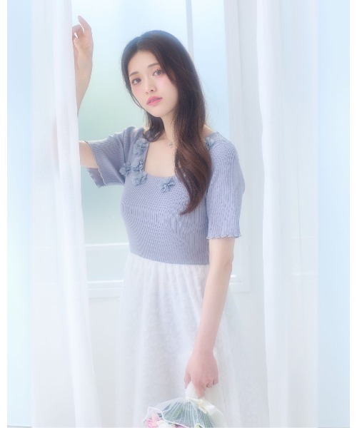 LANTINAM（ランティナム）の「Floral Jacquard Knit Dress（ワンピース・レディース・ブラック/グレー・FREE）」の3枚目の写真