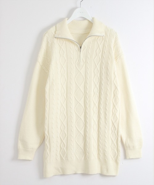 STAY MOTION（ステイモーション）の「【WEB限定】ケーブル編みジップニットワンピース［韓国ファッション カジュアル］≪再入荷≫（ワンピース・レディース・アイボリー/ブラック・F）」の15枚目の写真