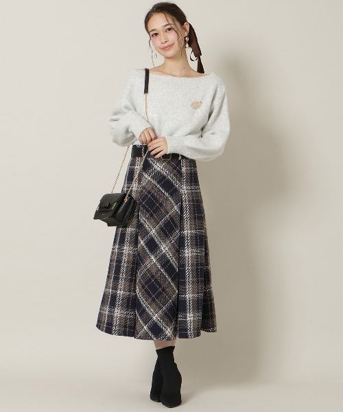 セール】ベルト付きツイードミディ丈スカート（スカート