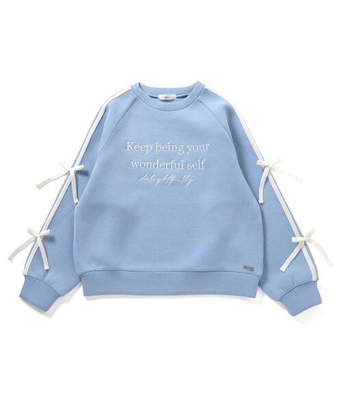 algy（アルジー）の「ダンボール袖ラインりぼんトレーナー（スウェット・キッズ・オフホワイト/ブラック/サックスブルー・XX-SMALL/X-SMALL/SMALL/MEDIUM）」の3枚目の写真