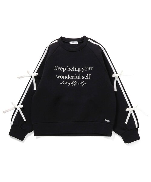 algy（アルジー）の「ダンボール袖ラインりぼんトレーナー（スウェット・キッズ・オフホワイト/ブラック/サックスブルー・XX-SMALL/X-SMALL/SMALL/MEDIUM）」の2枚目の写真