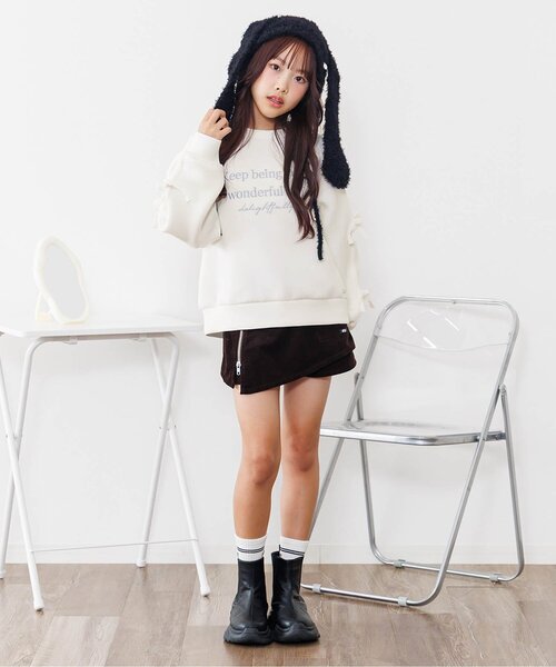 algy（アルジー）の「ダンボール袖ラインりぼんトレーナー（スウェット・キッズ・オフホワイト/ブラック/サックスブルー・XX-SMALL/X-SMALL/SMALL/MEDIUM）」の5枚目の写真