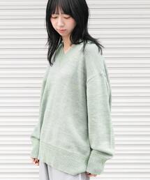 EKAL | Vネックバルキーボーダーニット(ニット/セーター)