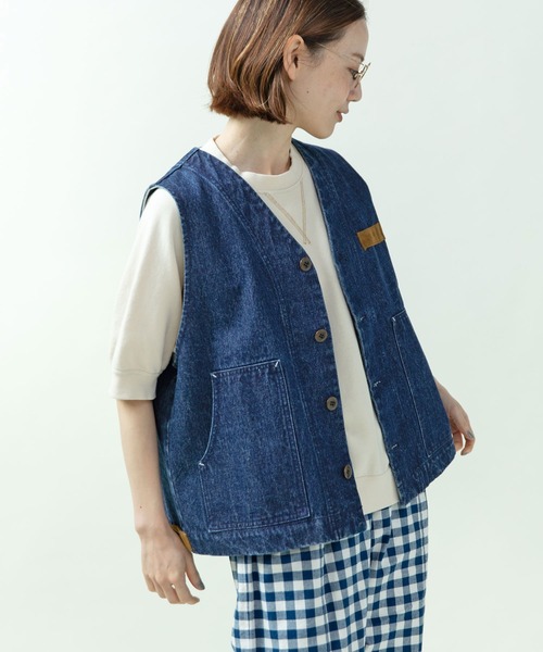 PAR ICI(パーリッシィ)の「13ozデニム/ヒッコリー ワークベスト(ベスト・レディース・ストライプ/ネイビー・FREE)」の6枚目の写真