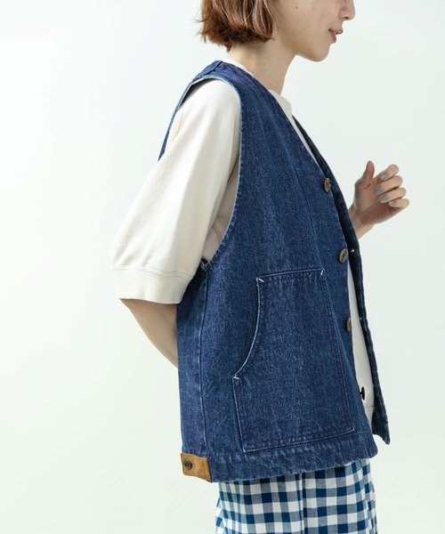 PAR ICI(パーリッシィ)の「13ozデニム/ヒッコリー ワークベスト(ベスト・レディース・ストライプ/ネイビー・FREE)」の5枚目の写真