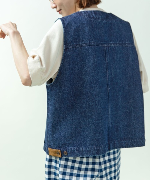 PAR ICI(パーリッシィ)の「13ozデニム/ヒッコリー ワークベスト(ベスト・レディース・ストライプ/ネイビー・FREE)」の4枚目の写真