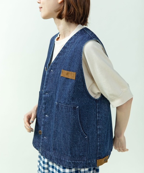 PAR ICI(パーリッシィ)の「13ozデニム/ヒッコリー ワークベスト(ベスト・レディース・ストライプ/ネイビー・FREE)」の3枚目の写真