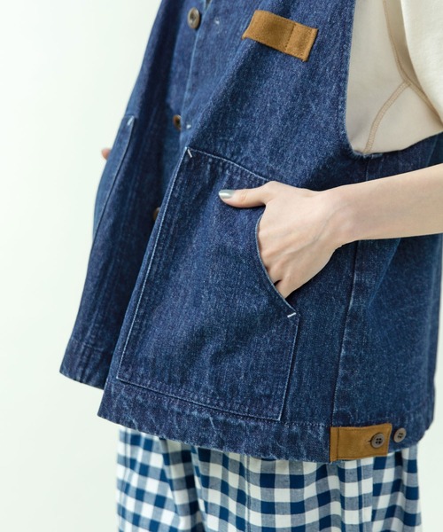 PAR ICI(パーリッシィ)の「13ozデニム/ヒッコリー ワークベスト(ベスト・レディース・ストライプ/ネイビー・FREE)」の8枚目の写真