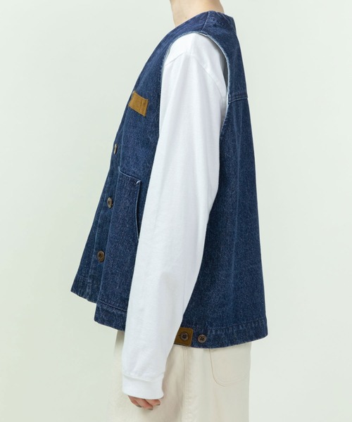 PAR ICI(パーリッシィ)の「13ozデニム/ヒッコリー ワークベスト(ベスト・レディース・ストライプ/ネイビー・FREE)」の12枚目の写真