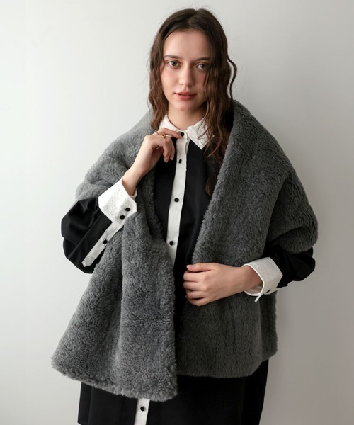 [新品未使用]eleven2nd ポンポンミニストール　グレー Stole | 岡の oka no