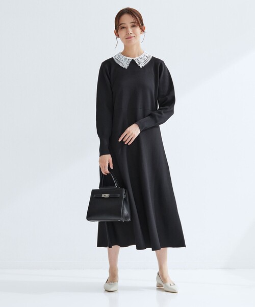 green label relaxing（グリーンレーベルリラクシング）の「エリレース 2WAY ニット ワンピース ウォッシャブル（ワンピース・レディース・ネイビー/ベージュ/グレー・FREE）」の3枚目の写真