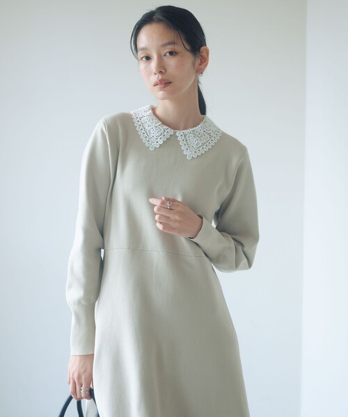 green label relaxing（グリーンレーベルリラクシング）の「エリレース 2WAY ニット ワンピース ウォッシャブル（ワンピース・レディース・ネイビー/ベージュ/グレー・FREE）」の20枚目の写真