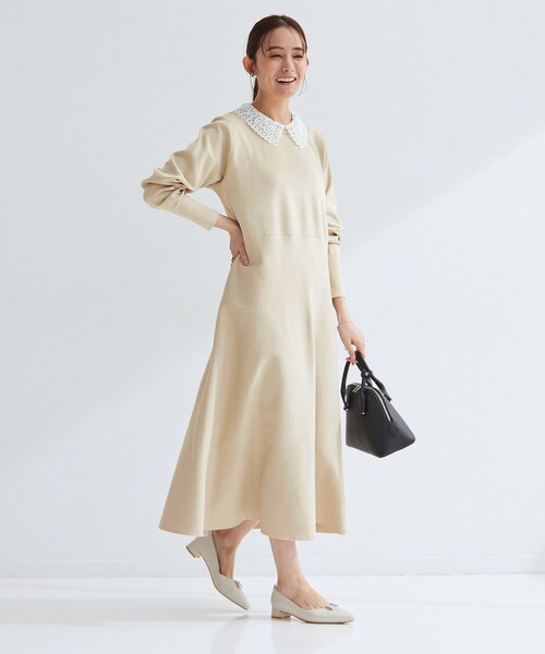 green label relaxing（グリーンレーベルリラクシング）の「エリレース 2WAY ニット ワンピース ウォッシャブル（ワンピース・レディース・ネイビー/ベージュ/グレー・FREE）」の6枚目の写真